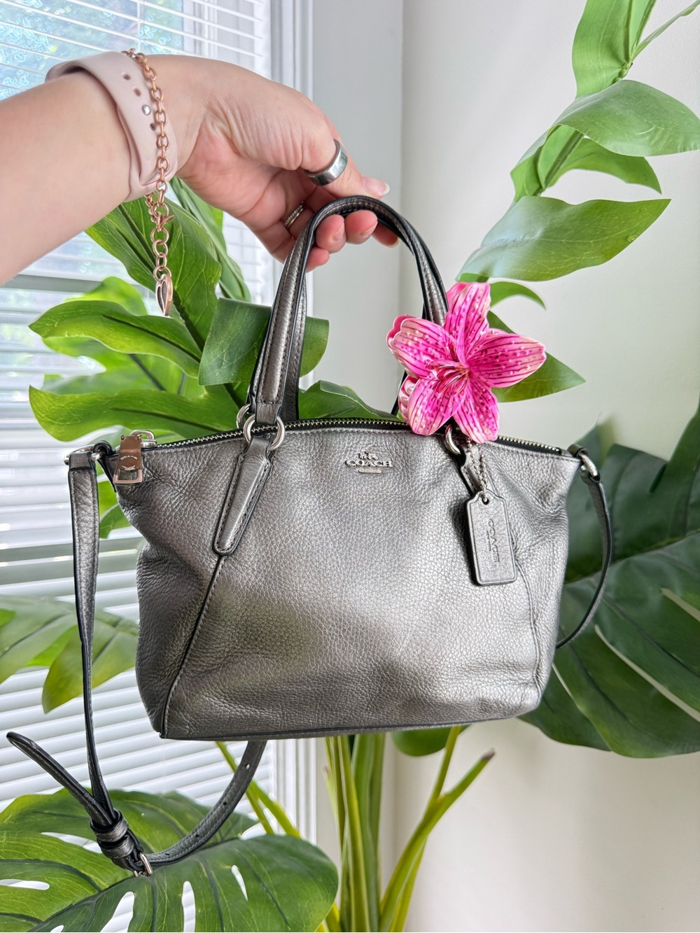 Coach Metallic Pewter Leather Satchel - Pewter Gray